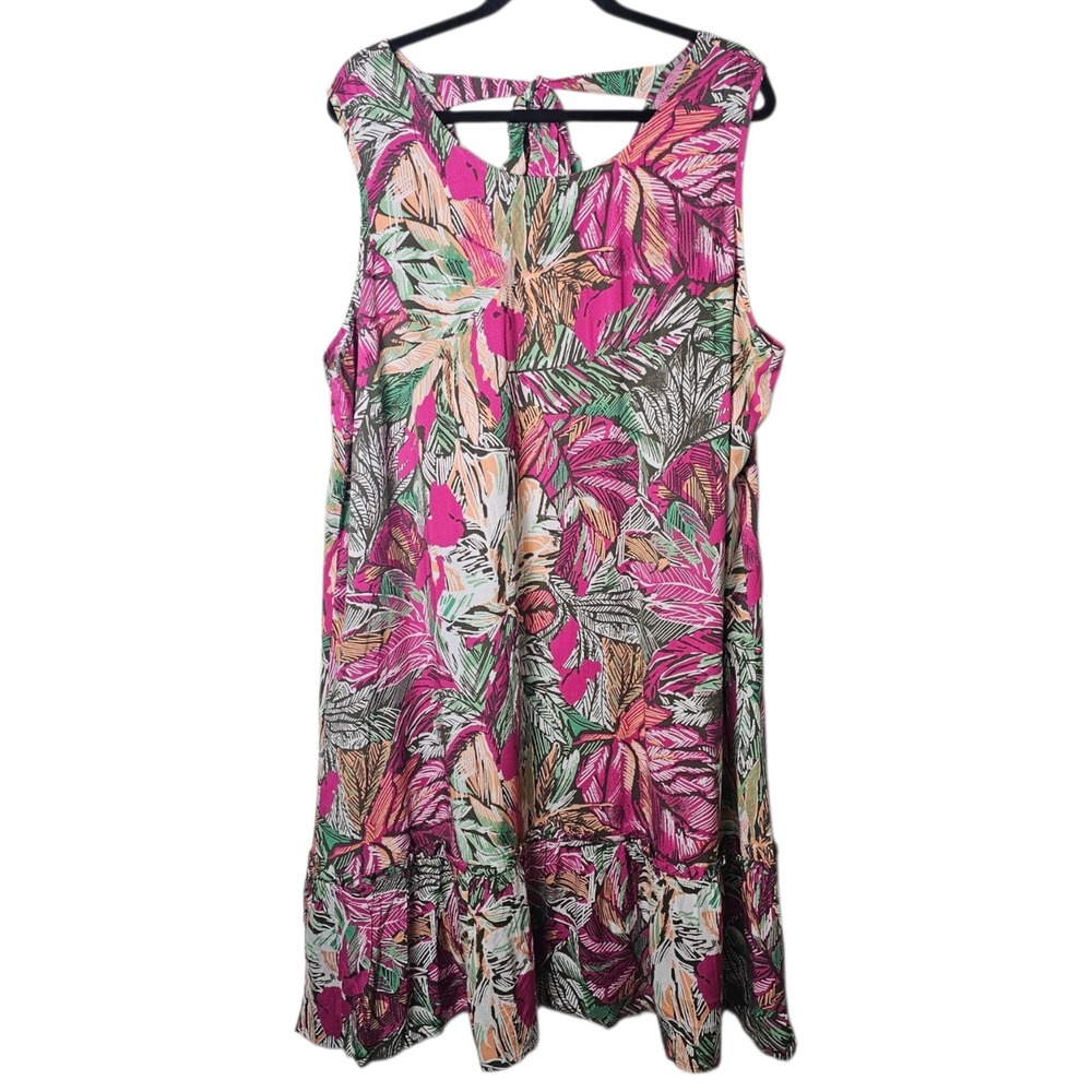 NWT CJ Banks 2X Sleeveless Ruffle Hem Midi Dress Pink Tropical Print Lightweight
